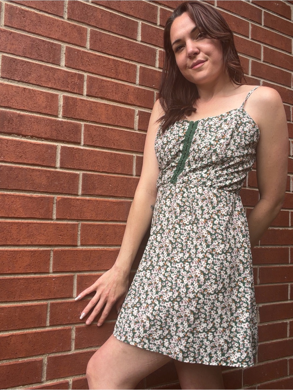 As U Wish Green Floral Midi Dress with Spaghetti Straps
